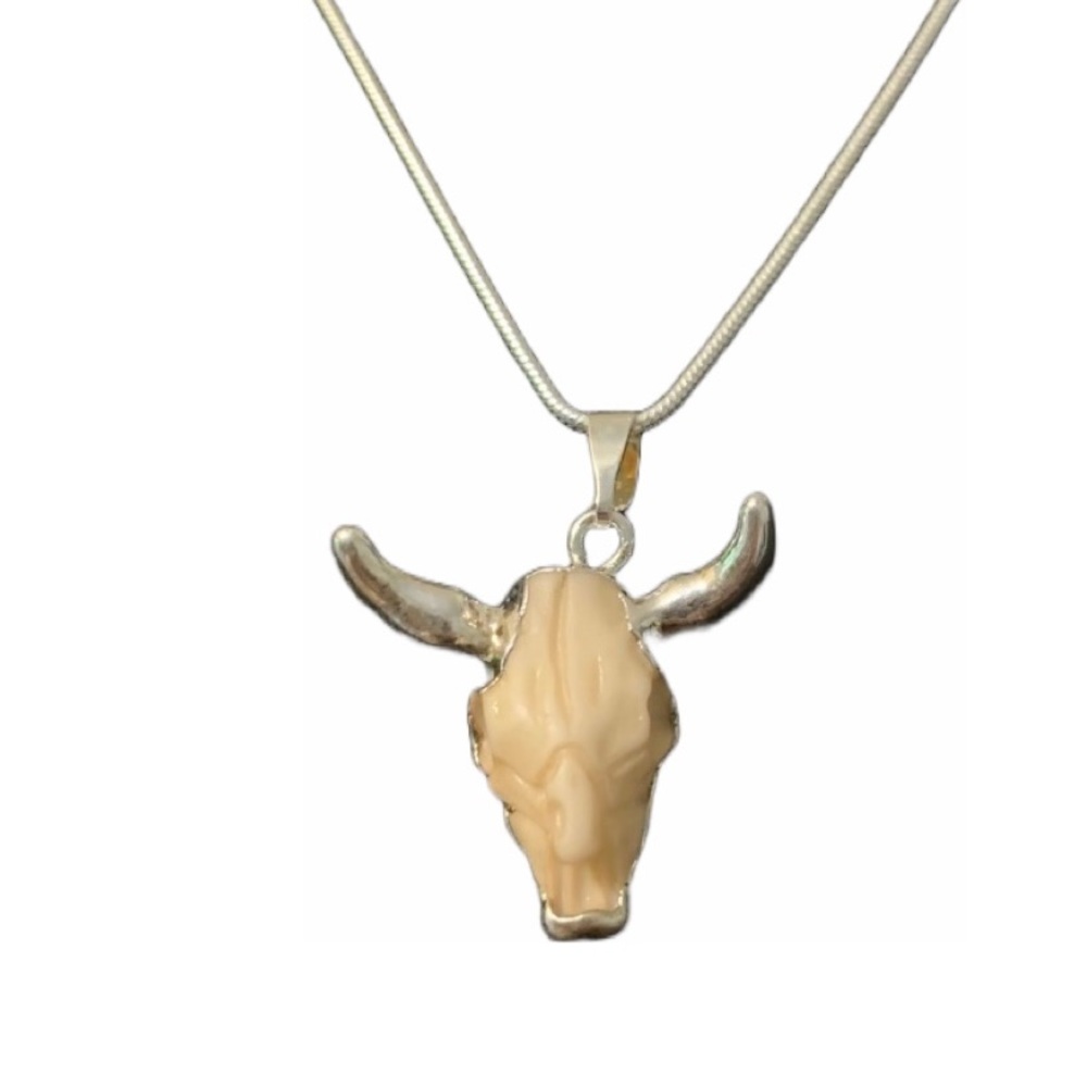 Steer Skull necklace SS chain or Leather cord.